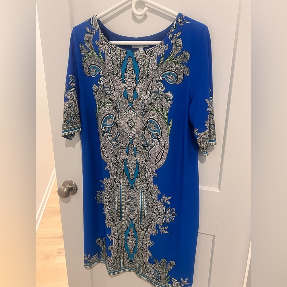 Sandra Darren Blue and White Patterned Dress